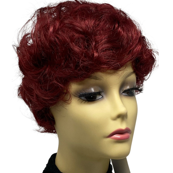 Dark Burgundy Wine Pixie Wig ASHRO Short Curly Synthetic Hair Women Teens NWT - Picture 4 of 10
